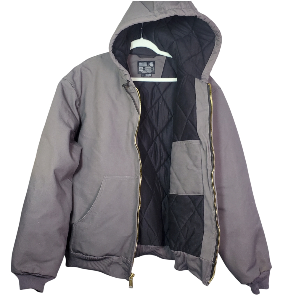 Carhartt J140M Men's 2XL Grey Loose Fit Jacket, Quilted Lined Hooded Heavy Coat
